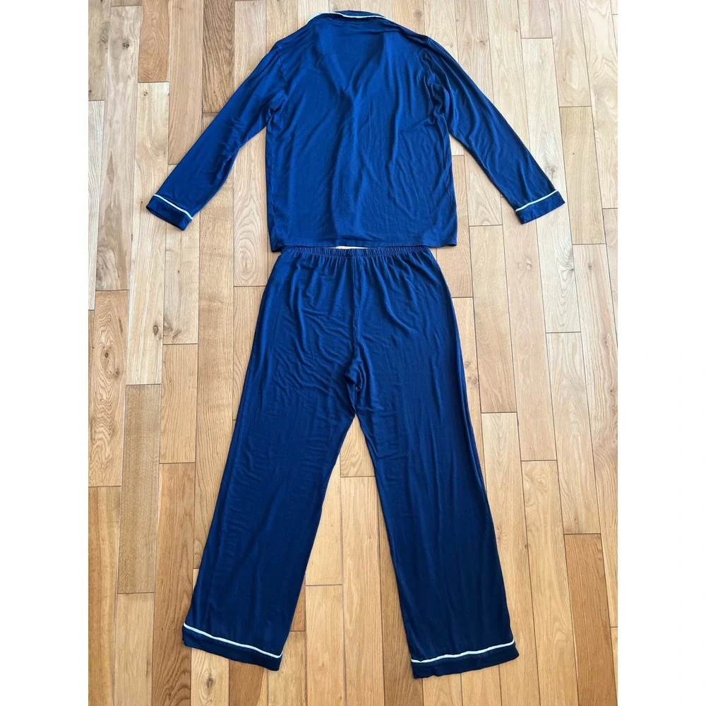 J. Crew Men's Navy Blue Pajama Set Long Sleeve Shirt Drawstring Pants Size M